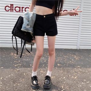 Black Denim Shorts High Waist Slimming Hot Pants - Image 6