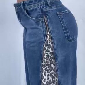 Leopard Print Zip-up Jeans - Image 5