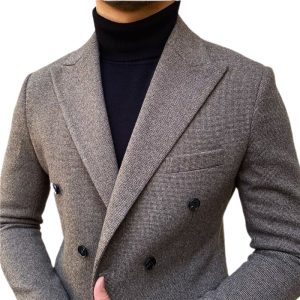 Houndstooth Double Breasted Slim Fit Suit Men's Suit - Image 4