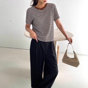 Casual Women's Color-contrast Check Round Neck Short Sleeve - Image 6