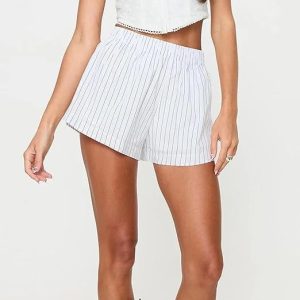 Fashion Loose Pockets Striped Shorts Women's Clothing - Image 8