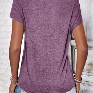 Solid V Neck Batwing Sleeve Tee - Image 3