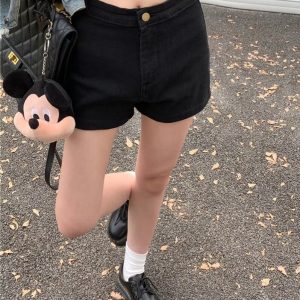Black Denim Shorts High Waist Slimming Hot Pants - Image 3
