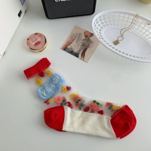 Strawberry Glass Silk Crystal Socks Japanese Thin Socks Women - Image 3