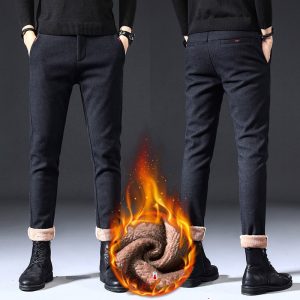 Fleece Lined Sanded Slim-fit Stretch Casual Pants - Image 3