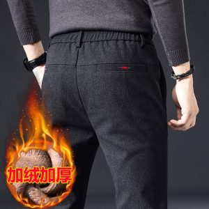 Fleece Lined Sanded Slim-fit Stretch Casual Pants - Image 5