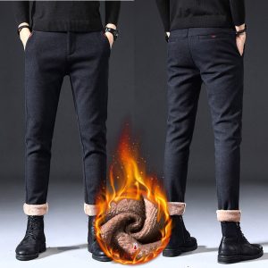 Fleece Lined Sanded Slim-fit Stretch Casual Pants - Image 4