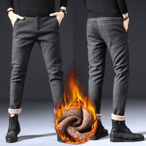 Fleece Lined Sanded Slim-fit Stretch Casual Pants - Image 7