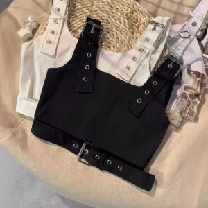 Girl's Black Cropped Overalls Jazz Outerwear Bra Top Vest - Image 1