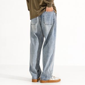 Men's Washed Distressed Straight Loose Straight Jeans - Image 4