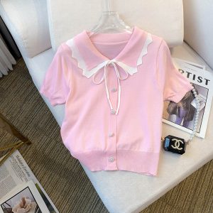 Women's Design Short Sleeve Bow T-shirt - Image 5