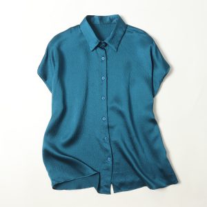 Pearl Satin Shirt Reverse Collar Single-breasted - Image 9