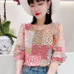 Summer New Pleated Loose Floral Blouse Top - Image 3
