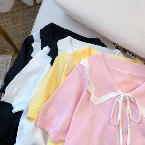 Women's Design Short Sleeve Bow T-shirt - Image 4