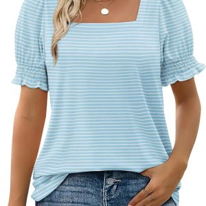 Fashion Simple U-neck Petal Sleeve Loose T-shirt - Image 10