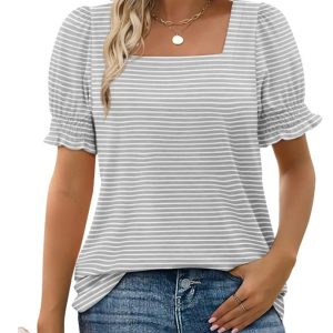 Fashion Simple U-neck Petal Sleeve Loose T-shirt - Image 3