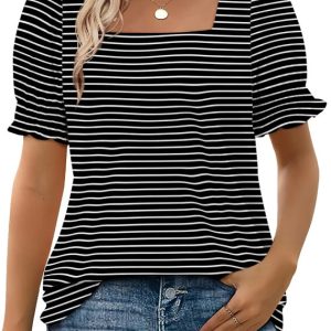 Fashion Simple U-neck Petal Sleeve Loose T-shirt - Image 8