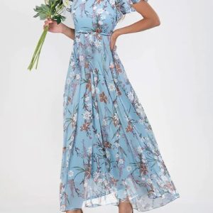 Flowers Print Short Sleeve Dress Summer Fashion Ruffle Beach Dresses Women's Clothing - Image 9