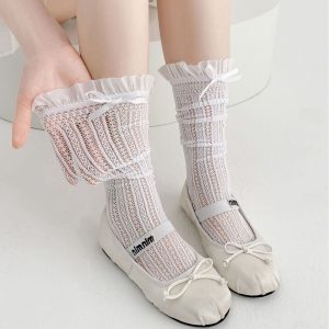 Lolita Bow Lace Calf Hollow Out Mid-calf Length Loose Socks - Image 5