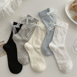 Summer Thin Boneless Ballet Style Ins Japanese Girl Lace Bow Ribbon Socks Women's Mid Tube Stockings - Image 5
