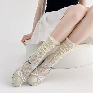Lolita Bow Lace Calf Hollow Out Mid-calf Length Loose Socks - Image 3