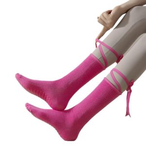 Women's Anti-slip Cross Lace-up Yoga Pilates Dance Dopamine Sports Wear Mid-calf Socks - Image 9