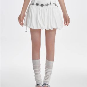 High Waisted Slimming A-line Skirt With Fluffy Flower Buds - Image 4