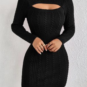 Hollow-out Cinched Women's Clothing Package Hip Sweater Dress - Image 3