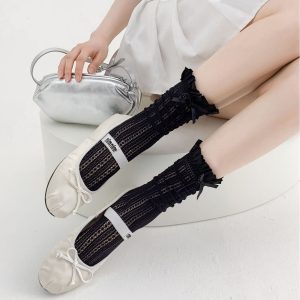 Lolita Bow Lace Calf Hollow Out Mid-calf Length Loose Socks - Image 6