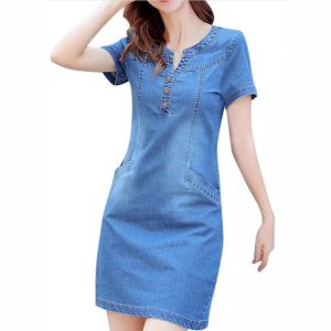 Women's Loose Straight Mid-length Denim Dress - Image 3