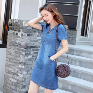Women's Loose Straight Mid-length Denim Dress - Image 6