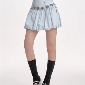 High Waisted Slimming A-line Skirt With Fluffy Flower Buds - Image 2