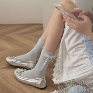 Summer Thin Boneless Ballet Style Ins Japanese Girl Lace Bow Ribbon Socks Women's Mid Tube Stockings - Image 2