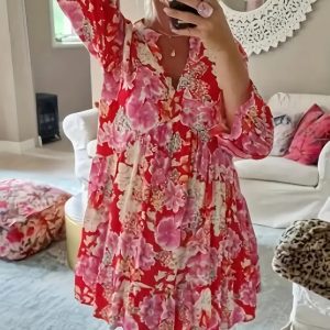 European And American Fashion Floral Print Long Sleeve Dress - Image 6