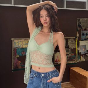 Lace Lightweight Breathable Hot Girl Backless Halter Vest Top - Image 3