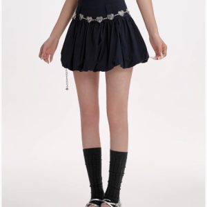 High Waisted Slimming A-line Skirt With Fluffy Flower Buds - Image 7