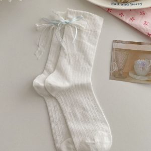 Summer Thin Boneless Ballet Style Ins Japanese Girl Lace Bow Ribbon Socks Women's Mid Tube Stockings - Image 8
