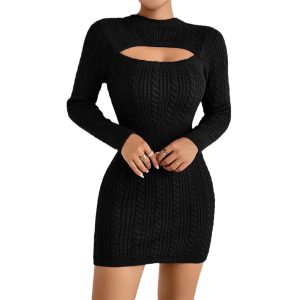 Hollow-out Cinched Women's Clothing Package Hip Sweater Dress - Image 5