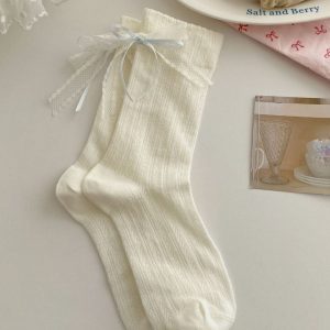 Summer Thin Boneless Ballet Style Ins Japanese Girl Lace Bow Ribbon Socks Women's Mid Tube Stockings - Image 6
