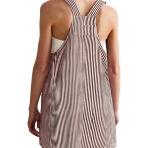 Striped Pocket Strap Adjustable Casual Dress - Image 8
