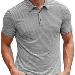 Contrast Color Striped Short Sleeve Men's Summer Loose Lapels - Image 8