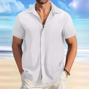 Plaid Colorblock Business Slim Fit Casual Shirt Short Sleeve Shirt - Image 3