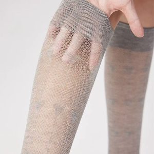 Slim Leg Jk Pure Desire Style Solid Color Hollow Out Love Socks - Image 6