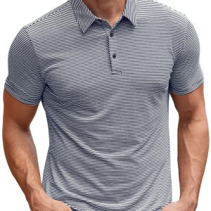 Contrast Color Striped Short Sleeve Men's Summer Loose Lapels - Image 7