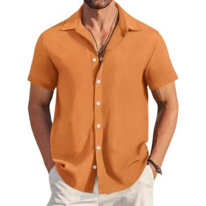 Plaid Colorblock Business Slim Fit Casual Shirt Short Sleeve Shirt - Image 5