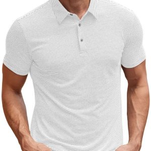 Contrast Color Striped Short Sleeve Men's Summer Loose Lapels - Image 3