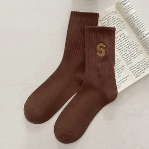 Women's Embroidered S-letter Cotton Sweat-absorbent Autumn And Winter Socks - Image 4