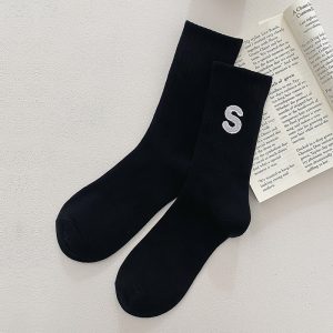Women's Embroidered S-letter Cotton Sweat-absorbent Autumn And Winter Socks - Image 3