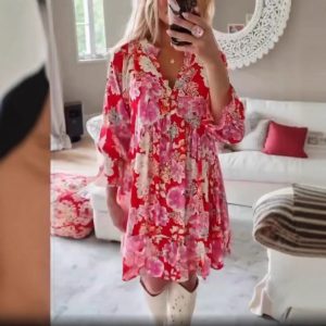 European And American Fashion Floral Print Long Sleeve Dress - Image 3