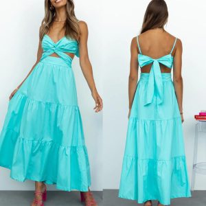 Sexy Sling Dress Ruffled Bow Backless Hollow Out - Image 1